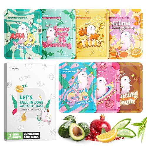 ZealSea Face Masks Skincare for Women, Variety 7Days Facial Sheet Mask Set for Deep Hydrating &...