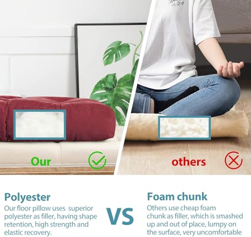 Image of Floor Pillow, Square Meditation Pillow for Seating on Floor Solid Thick Tufted Seat Cushion Meditation Cushion for Yoga Living Room Sofa Balcony Outdoor