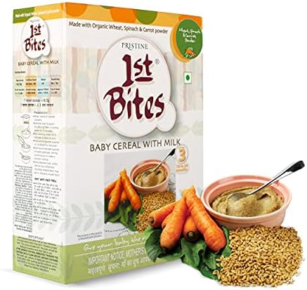 Pristine 1st BITES Baby Cereal 300g | Baby Food (10-24 Months) Stage-3, Organic Wheat, Spinach & Carrot Powder | Infant Food