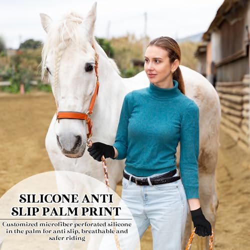 Croloose Summer Horse Riding Gloves Stretchable Equestrian Gloves Horseback Riding Gloves Mesh Breathable Lightweight Comfortable Gloves for Riding Women Men, Black