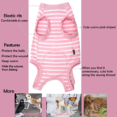 Image of Dog Recovery Suit Female,Pink Small Spay Surgery Recovery Shirt,Pink-White Striped XS