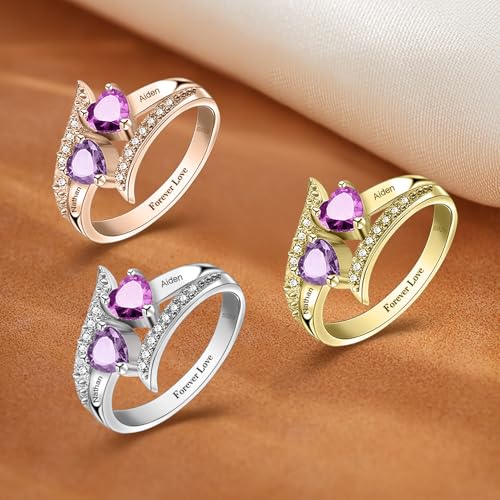 Custom Name Ring for Her Birthstone Ring 925 Sterling Silver Anniversary Rings Name Engraved Promise Ring for Couple Lover Bride Birthstone Rings for Women3