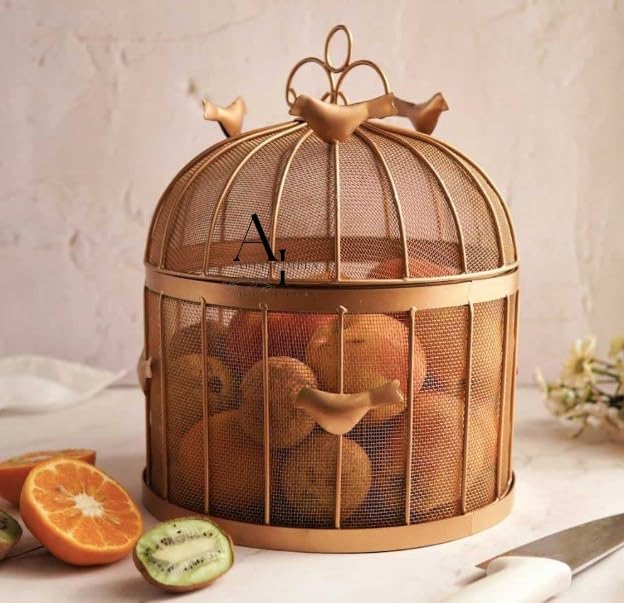 ABEER IMPEX Fruit Bulbul Round Basket With Mesh And Lid Countertop Ideal For Storing Fruits Vegetables Best For Dining Table Daily Use, Gold (B0CXJP17TL) Amazon Price History, Amazon Price Tracker