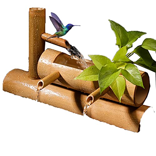 Fuente de agua de bambú con bomba, 40 cm, decoración de jardín zen para interiores y exteriores, función de agua relajante, estilo asiático, decoración del hogar, fuente de meditación tranquila