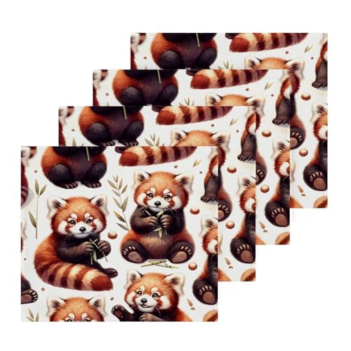 YANENDIE Cute Red Panda Washcloths Towels, Highly Absorbent and Soft Cotton Face Cloths, 4 Pack Quick Dry Wash Cloths - 12 X 12 Inches