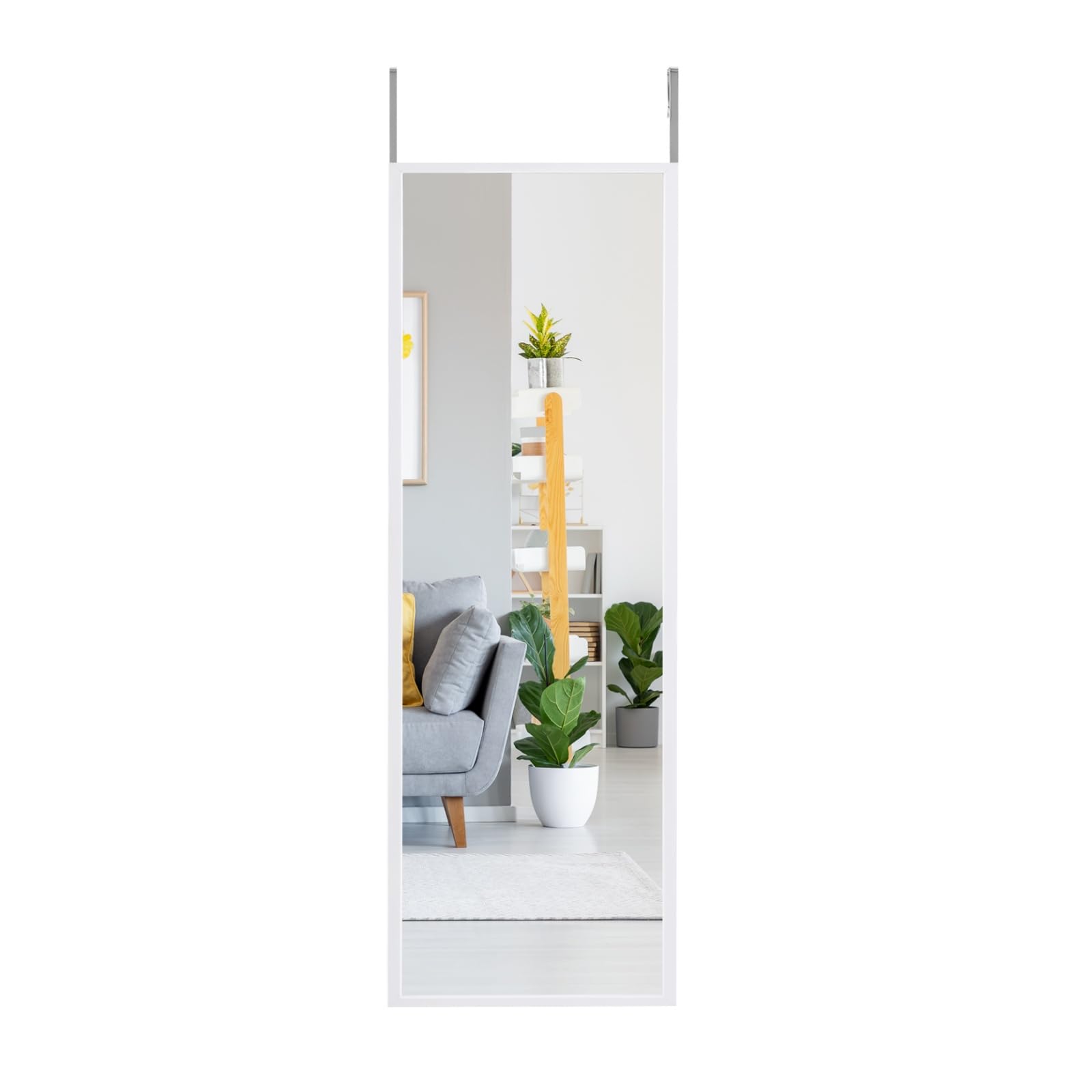 LIFEZEAL 2 en 1 Espejo de Pared Largo, Espejo de Entrada con Gancho Ajustable en Altura, Espejo Rectangular, 107,4 x 36,5 cm para Salón, Dormitorio, Baño (Blanco)