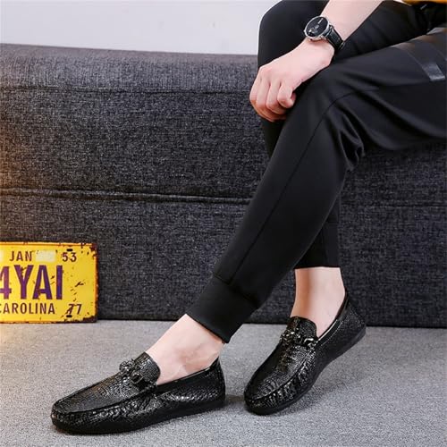 Men's Crocodile Embossed Leather Loafers Comfortable Flat Sole Dress Shoes for Business Casual Driving Daily Wear (Black,10)3