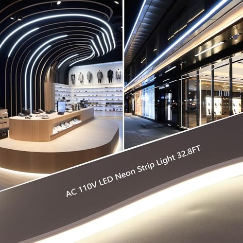 Image of BENLUN AC 110V LED Neon Strip Light 32.8FT, 4000K Natural White Led Rope Lights Outdoor Silicone Waterproof, 10W /M Flexible Cuttable LED Strip for Bedroom Garden Commercial Living Room
