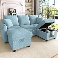 Yihomfy Canapé d'angle Convertible 3 Places avec Rangement, Canapé Modulable en Chenille avec 2 Poufs Coffres 
