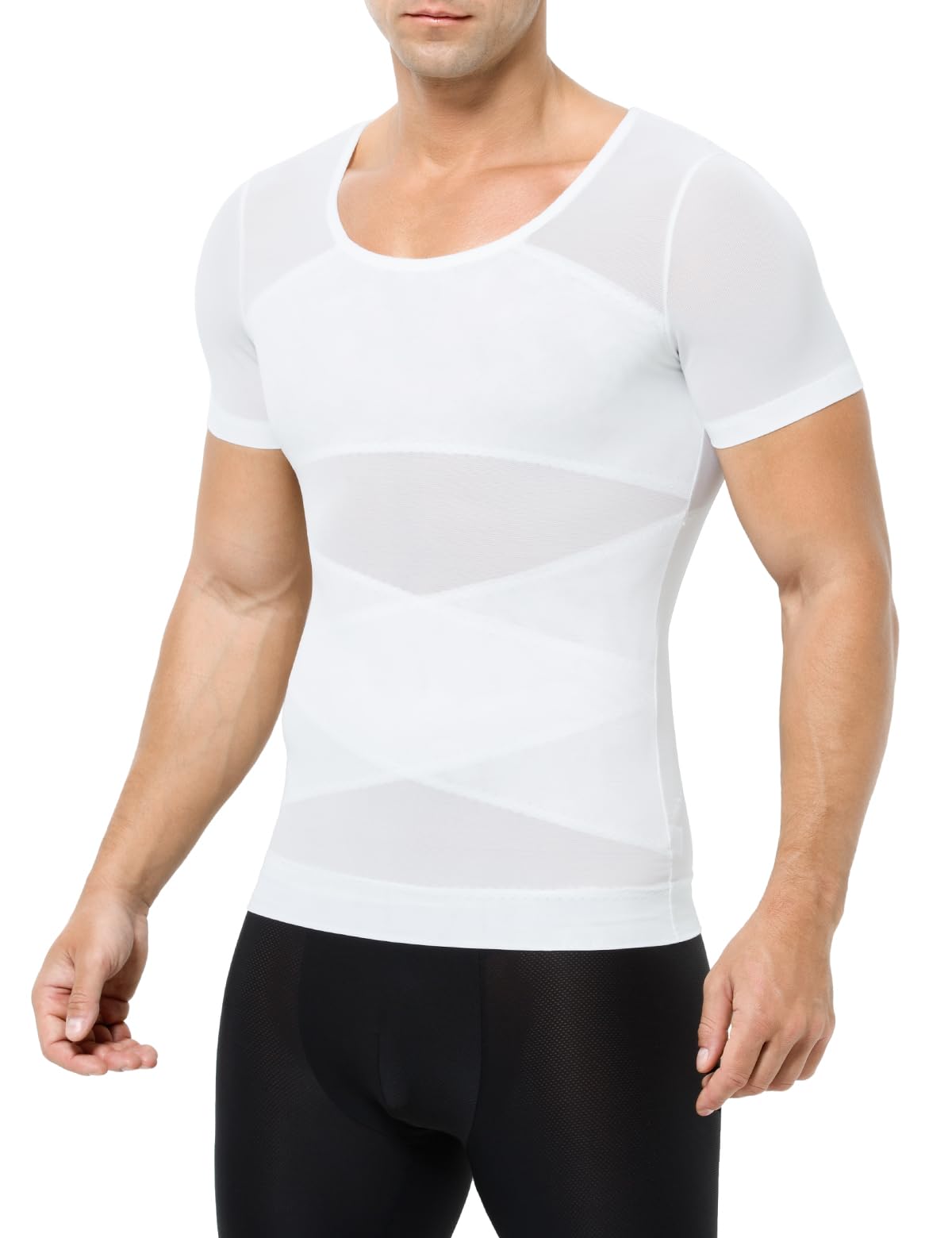 Casey Kevin Débardeur de Compression Homme sans Manche Gainant Minceur sous-vêtements Musculation Sport Top Body Shaper Maillot de Corps Ventre Plat Homme, Noir/Blanc(S-XXL)