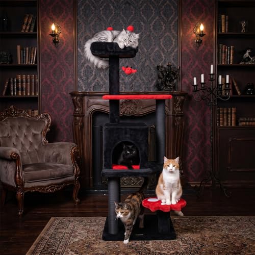 PETSITE Árbol Gótico para Gatos 57 pulgadas Rojo y Negro miniatura 3