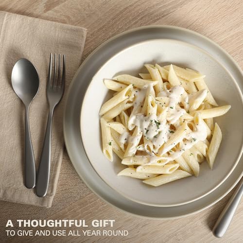 Image of Gibson Elite Tribeca Loft 16-Piece Dinnerware Set - Matte Cream and White Reactive Glaze Stoneware, Double Bowl Round Plates and Bowls - Modern Neutral Tableware for 4, Dishwasher & Microwave Safe