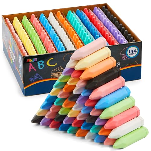 JOYIN 144 PCS Cone Shaped Washable Sidewalk Chalks 12 Colors Non-Toxic Jumbo Colored Chalk for Toddlers 1-3 Painting for Outdoor Art School Supplies Classroom Must Haves