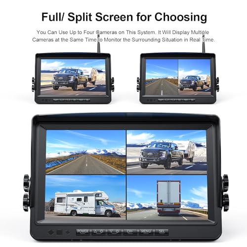 Image of Fookoo 1080P 9 inch Wireless Backup Camera System, 9 inch HD Dual /Quad Split Monitor with Recording, IP69 Waterproof Rear View Front View Cameras with Parking Lines, Suits for RV /Truck /Trailer /Van /Bus(DW902)