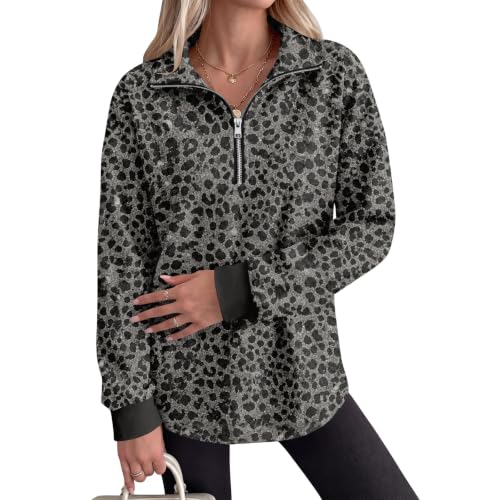 Gumipy Quarter Zip Pullover Women Cheetah Print Comfy Pullover Sweatshirts - image 5