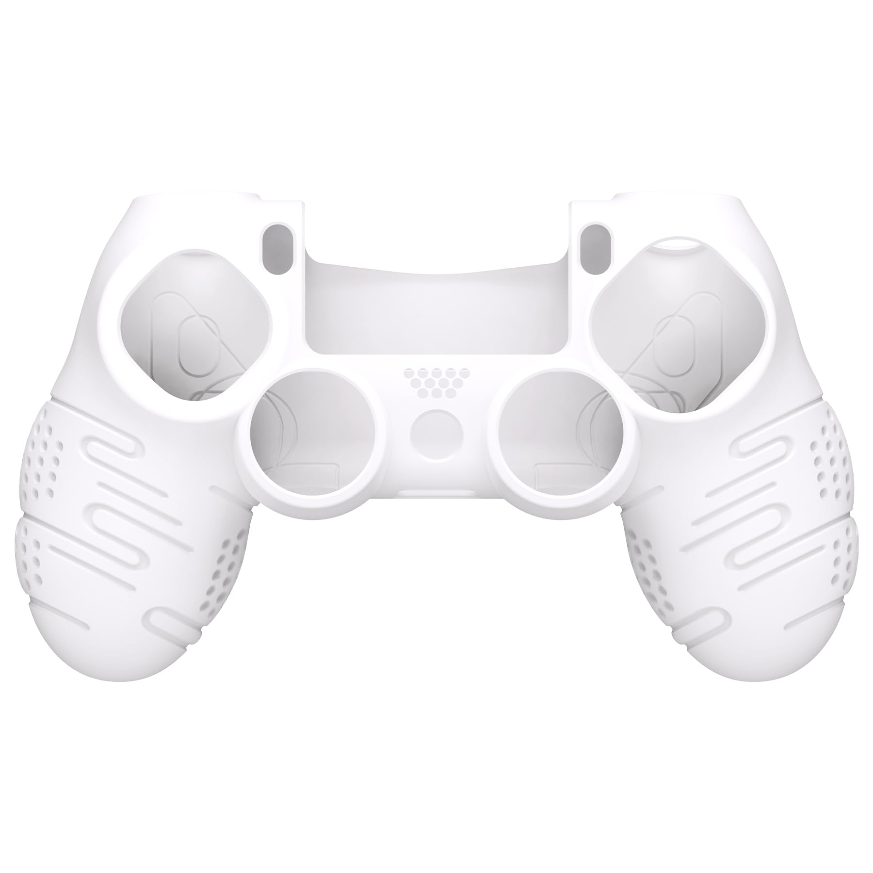 PlayVital Cover per ps4 Controller,Custodia Skin Protettiva Silicone Antiscivolo per ps4 Slim Pro Joystick con Gommini Copri Levette Analogiche(Linea&Punto Edizione)-Bianco