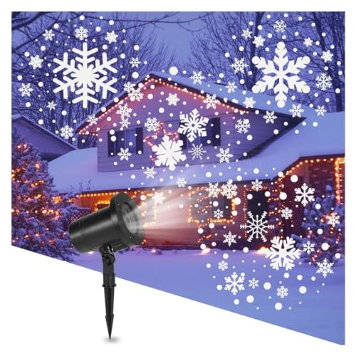Proiettore di neve natalizia LED IP65 impermeabile per esterni con fiocco di neve Lampada di proiezione rotante che cade neve Con Una Visione RealisticaWhite snowflakes bianco