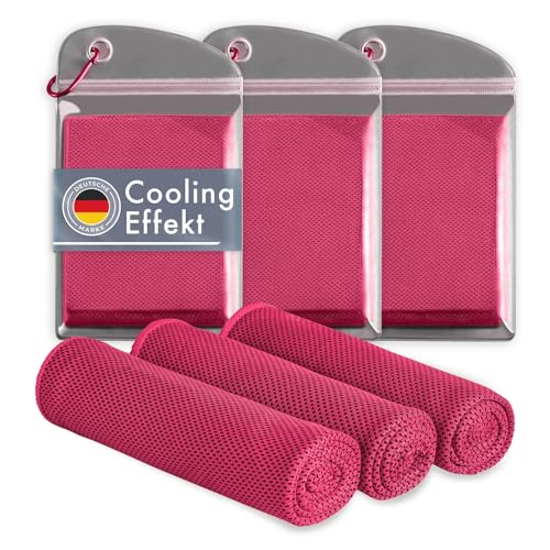 Blumtal Kühlhandtuch 3er Set - kühlendes Handtuch als Sporthandtuch - Mikrofaserhandtuch mit Kühlfunktion - weiches Fitness Handtuch 100x30 cm - Kühltuch Cool Towel mit Tasche – Pink