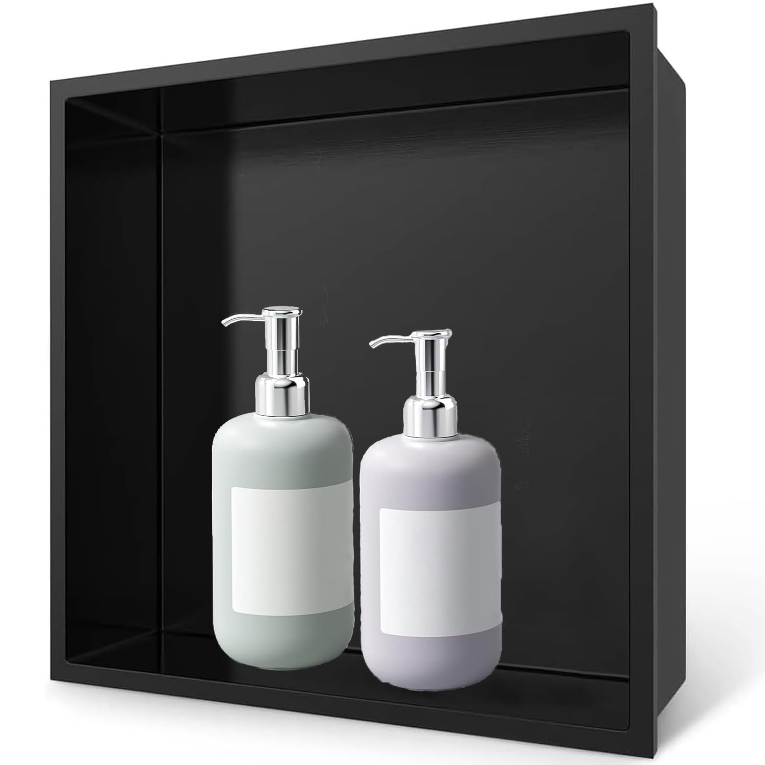 Mensola da parete per doccia in acciaio inox senza trapano, 320 x 320 x 125 mm, finitura nera, ideale per l'organizzazione del bagno e soluzioni di archiviazione, resistente alla ruggine, design