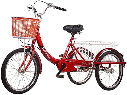 GRDDBZA Adult Tricycle - 3 Wheel Bikes for Adults Shopping Adult Tricycles Cargo 1 Speed Freight Trikes 20 Inch 3 Wheel Bikes for Adults with Large Basket for Recreation, Shopping, Picnics