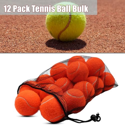 Image of Magicorange Tennis Balls, 12 Pack Advanced Training Tennis Balls Practice Balls, Pet Dog Playing Balls, Come with Mesh Bag for Easy Transport, Good for Beginner Training Ball (Dark Orange)