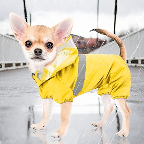 Idepet Hondenjas, waterdichte regenponcho voor honden, winddichte regenjas voor puppy's met capuchon en riemgat voor kleine, middelgrote honden, chihuahua teddy zomerkleding