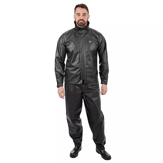 Conjunto Capa de chuva Motoqueiro Tamanho XG PVC 0,28mm Combate Com Gola Masculino Preto Pioneira - 2900-M-PRE-XG