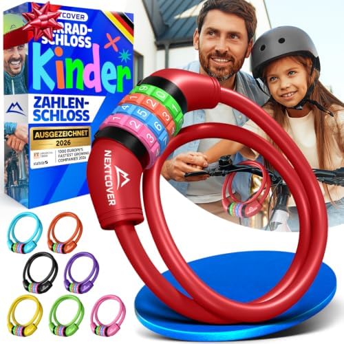 NEXTCOVER® Fahrradschloss Kinder mit 4-stelligem Zahlencode I Kinder Fahrradschloss - Ideal für Roller, Fahrrad & mehr I Zahlenschloss Fahrrad mit bunten Zahlen - Roller Schloss Ex