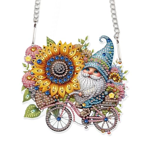 Image of AiYuanzsh 5D Diamond Painting Hanging Ornament, Gnome with Sunflower Design DIY Acrylic Pendant Kit, Handmade Diamond Art Suncatcher Decoration for Home Wall Window Gift