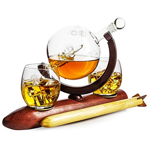 Rocket Wine & Whiskey Decanter Set, Rocket Decanter, Solar System Planets Globe Decanter, Limited Edition, Descriptive Planets Rotating Around Sun, Personal Glass planetarium, Space Lovers Gift!
