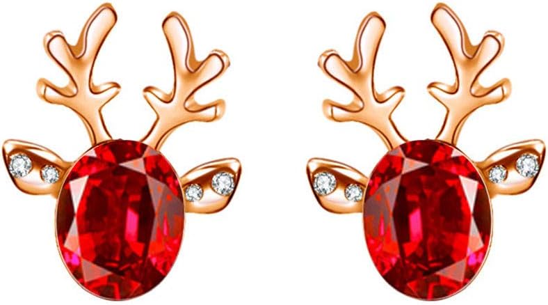Women's Christmas Earrings Holiday Jewelry for Womens Girls, Christmas Reindeer Studs Xmas Crystal Earrings Luxury Earing Clear Cubic Stud Hypoallergenic Cute Earrings Fashion and Durable Earrings (C