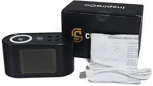 Miniatura 7 de InspireCo Reloj despertador digital Clockspire con el único reloj que muestra cotizaciones, carga inalámbrica, regulable, ideal para dormitorio u