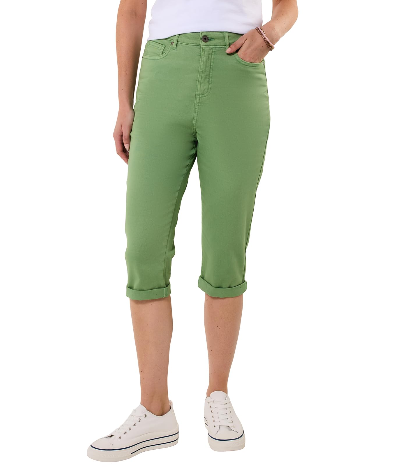 Joe Browns Women's Stretchy Capri Pants, Regular, Green, UK 18
