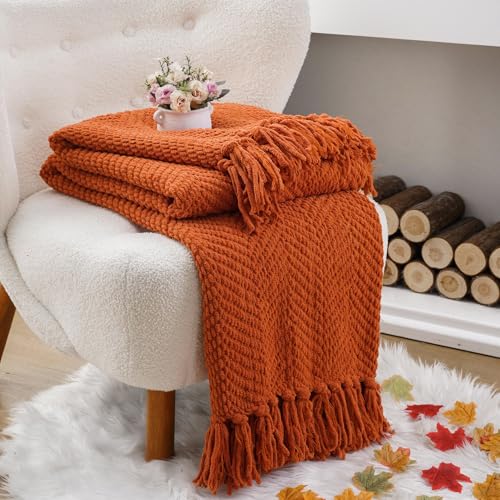 Image of BATTILO HOME Burnt Orange Throw Blanket for Couch, 60 inchx80 inch