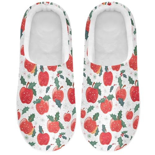 Fuzzy Memory Foam Slippers for Women/Men Apple Snow Pattern Fluffy Winter House Shoes Indoor and Outdoor2