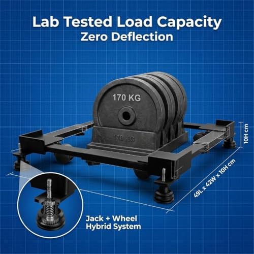 Image of TEKCOOL Washing Machine Stand /Trolley with Wheels (7-12 KG) | Adjustable Metal Stand & Anti-Vibration Pads Fits Semi or Front, Top Load Washing Machines, Fridge & Dishwasher, Black, 170 KG Capacity