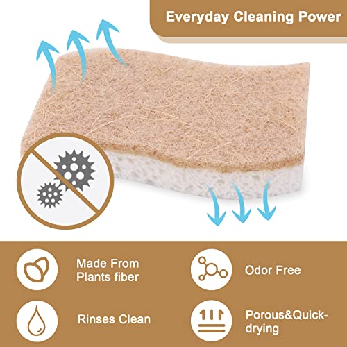 Sibba 5Pcs Cleaning Sponges For Kitchen, Non-Scratch Scrub Sponge, Natural Biodegradable Plant Based Scrubber Sponges For Cleaning Dishes, Odor Free #TOP2