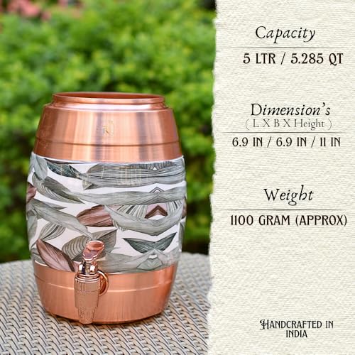 Image of Pure Copper Water Matka - 5L | with Beautiful Meena Print | Copper Water Storage Dispenser with Ayurvedic Health Beneifts | for Home and Offices Purpose