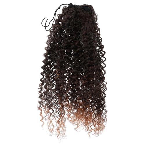 Extension queue de cheval synthétique bouclée marron avec cordon et clip pour femme