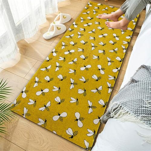 Image of SAGON 2x5 Ft Printed Runner Carpet - Cotton Bedside Rug for Bedroom & Living Room (Bee Yellow)