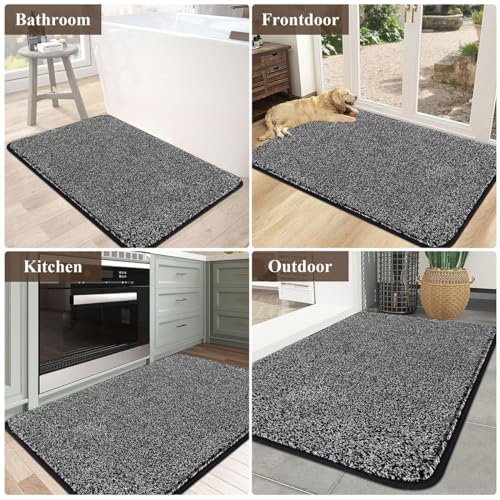 Pauwer Fußmatte Rutschfester Eingangstürmatte Waschbar strapazierfähiger Schmutzfänger Teppich für Eingang, Patio, Flur, Garten, Innen und Außen (45X70cm, Schwarz)