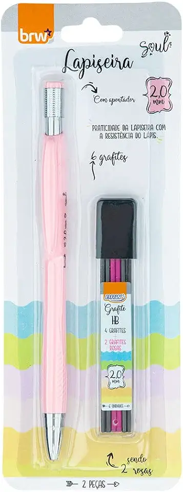 Lapiseira 2.0mm + Grafite 6 un. Linha Soul Cor Pastel Rosa - BRW