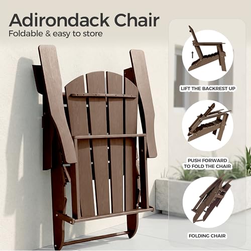 Image of Folding Adirondack Chair Set of 2, Lightweight-Portable HDPE Patio Chair, All-Weather Space-Saving Foldable Fire Pit Seating for Camping, Backyard, Deck-Coffee