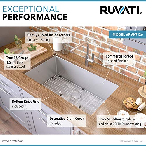 Ruvati 26-Inch Undermount 16 Gauge Tight Radius Stainless Steel Kitchen Sink Single Bowl - Rvh7126 #TOP2