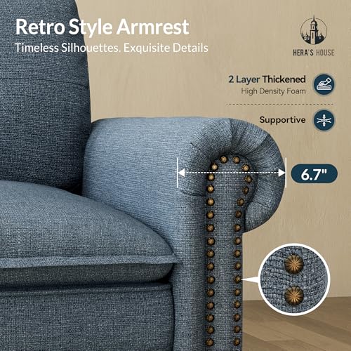 Image of HERA'S HOUSE 116.11 inch Mid-Century Modern Couch with 2 Swivel Accent Chairs, Oversized Sectional Couch for Living Room, 3-Seater Deep Seat Sofa with Throw Pillows, Linen Cyan Sofa & Corduroy Beige Chair
