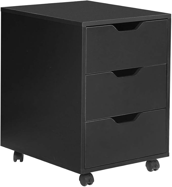 Mobile Black 3 Drawers File Storage Under Desk Pedestal Wooden