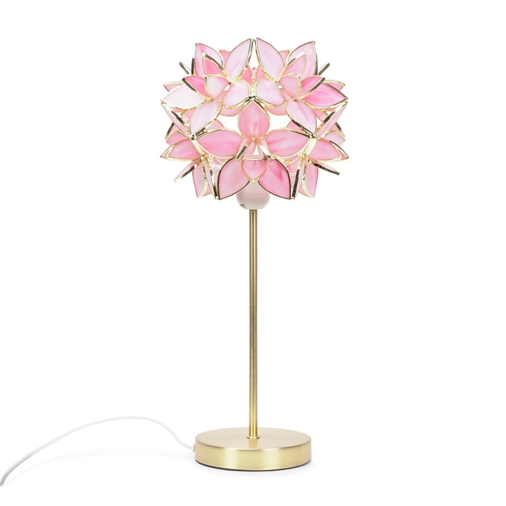 Valuelights Unisex Bright Pink Reine Gold Stem Table Lamp W/ Glass Flower Pendant W/ Bulb In | Size: 8 Inches