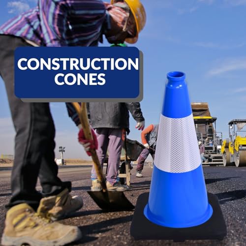 Image of BESEA 4 Pack 18 Inch Blue Traffic Cones with Wide Stable Base