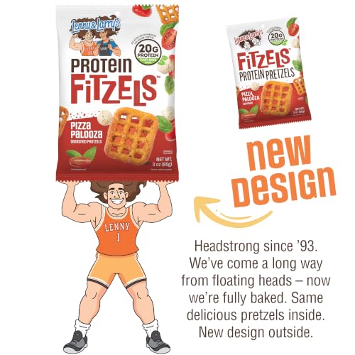 Image of Lenny & Larry's FITZELS Protein Pretzels (Pizza Palooza) 8 Individual Bags 3 oz Each - High Protein Snacks with 20g of Plant Based Protein - Healthy Vegan Pretzels - Delicious Salty Taste