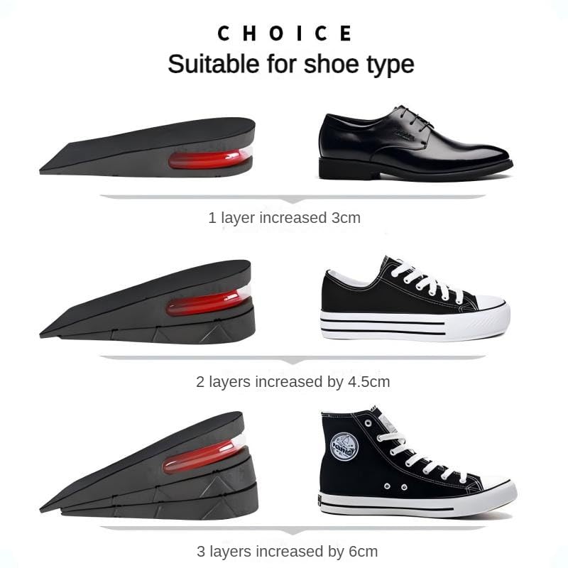 Image of Height Increase Insoles Shoe Insert, 3-Layer 6CM Air Cushion Design, Black
